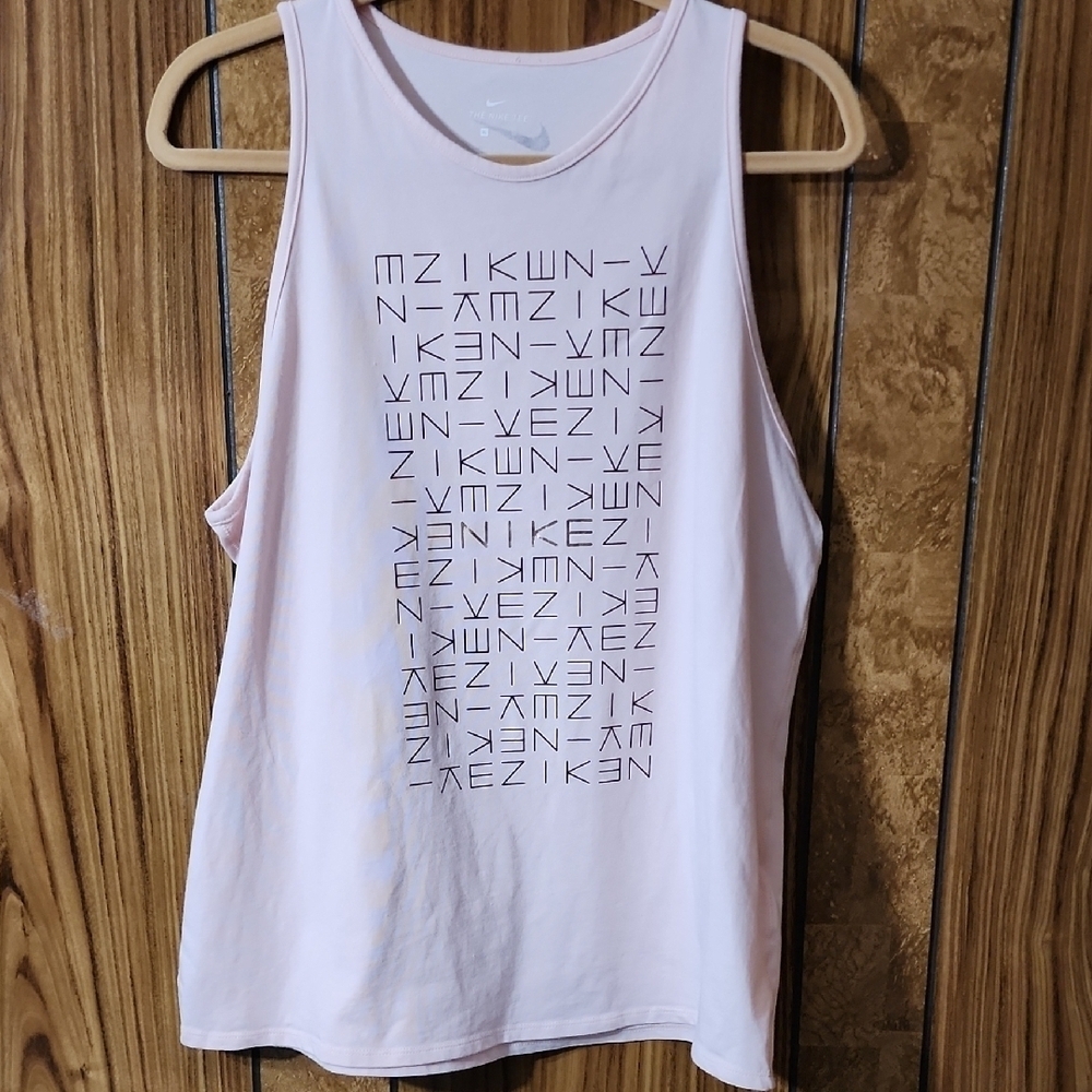 Nike Women's Light Pink Muscle Tank Top Abstract Graphic Logo Athletic Tee Sz XL